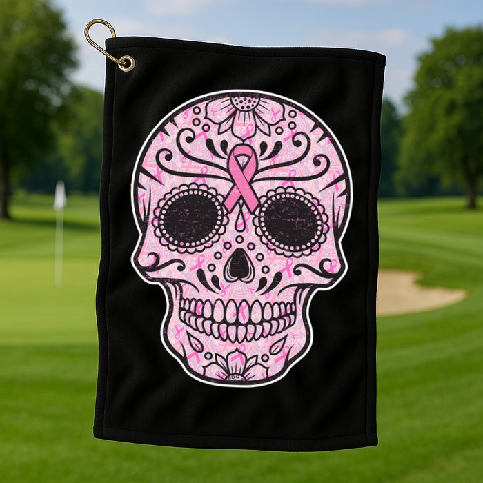 Breast Cancer Sugar Skull Day Of The Dead Dia De Los Muertos Golf Towel