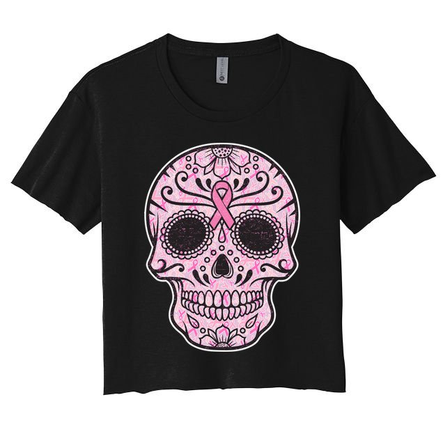 Breast Cancer Sugar Skull Day Of The Dead Dia De Los Muertos Crop Top