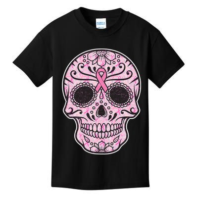 Breast Cancer Sugar Skull Day Of The Dead Dia De Los Muertos Kids T-Shirt