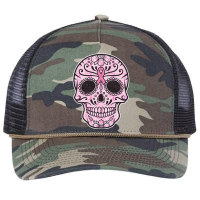 Breast Cancer Sugar Skull Day Of The Dead Dia De Los Muertos Retro Rope Trucker Hat Cap