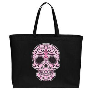 Breast Cancer Sugar Skull Day Of The Dead Dia De Los Muertos Cotton Canvas Jumbo Tote