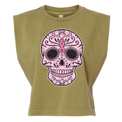 Breast Cancer Sugar Skull Day Of The Dead Dia De Los Muertos Garment-Dyed Women's Muscle Tee