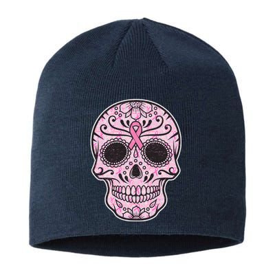 Breast Cancer Sugar Skull Day Of The Dead Dia De Los Muertos Sustainable Beanie