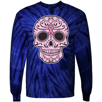 Breast Cancer Sugar Skull Day Of The Dead Dia De Los Muertos Tie-Dye Long Sleeve Shirt