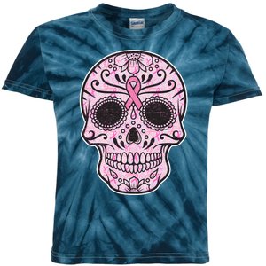 Breast Cancer Sugar Skull Day Of The Dead Dia De Los Muertos Kids Tie-Dye T-Shirt