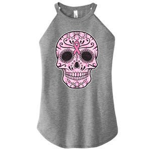 Breast Cancer Sugar Skull Day Of The Dead Dia De Los Muertos Women's Perfect Tri Rocker Tank