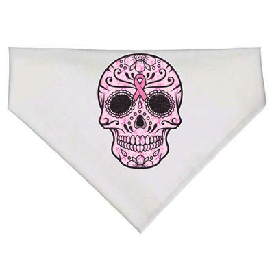 Breast Cancer Sugar Skull Day Of The Dead Dia De Los Muertos USA-Made Doggie Bandana