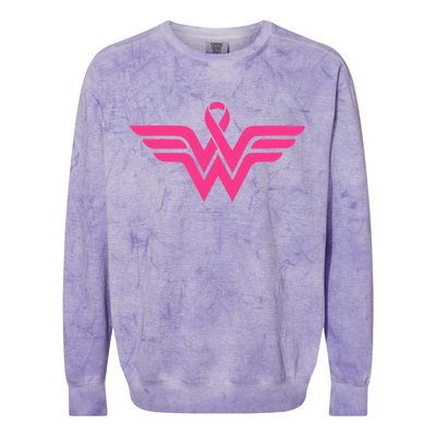 Breast Cancer Superhero Ribbon Logo Colorblast Crewneck Sweatshirt