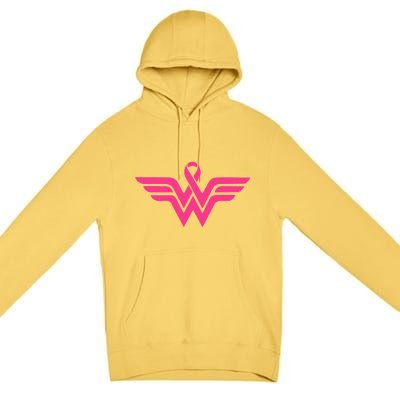 Breast Cancer Superhero Ribbon Logo Premium Pullover Hoodie