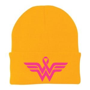 Breast Cancer Superhero Ribbon Logo Knit Cap Winter Beanie