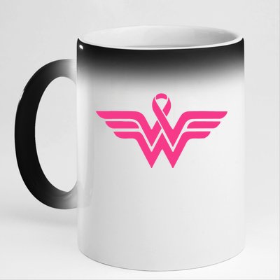 Breast Cancer Superhero Ribbon Logo 11oz Black Color Changing Mug