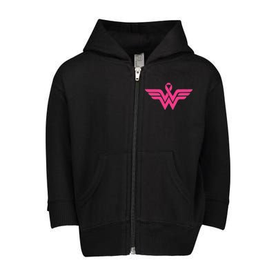 Breast Cancer Superhero Ribbon Logo Toddler Zip Fleece Hoodie