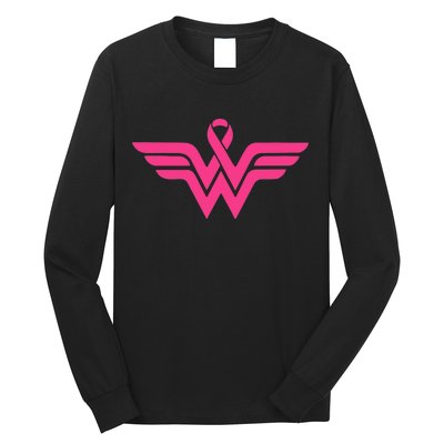 Breast Cancer Superhero Ribbon Logo Long Sleeve Shirt