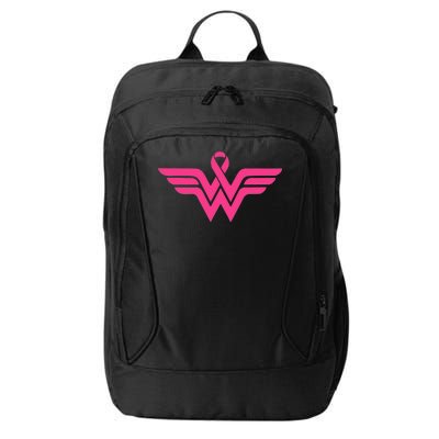 Breast Cancer Superhero Ribbon Logo City Backpack