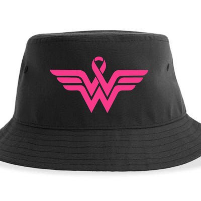 Breast Cancer Superhero Ribbon Logo Sustainable Bucket Hat