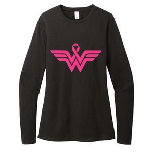 Breast Cancer Superhero Ribbon Logo Womens CVC Long Sleeve Shirt