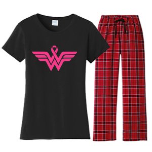 Breast Cancer Superhero Ribbon Logo Women's Flannel Pajama Set