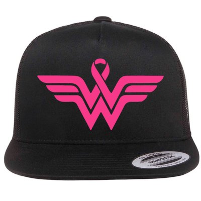 Breast Cancer Superhero Ribbon Logo Flat Bill Trucker Hat