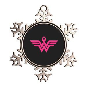 Breast Cancer Superhero Ribbon Logo Metallic Star Ornament