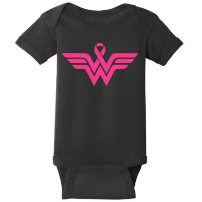 Breast Cancer Superhero Ribbon Logo Baby Bodysuit