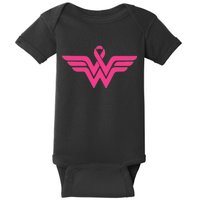 Breast Cancer Superhero Ribbon Logo Baby Bodysuit