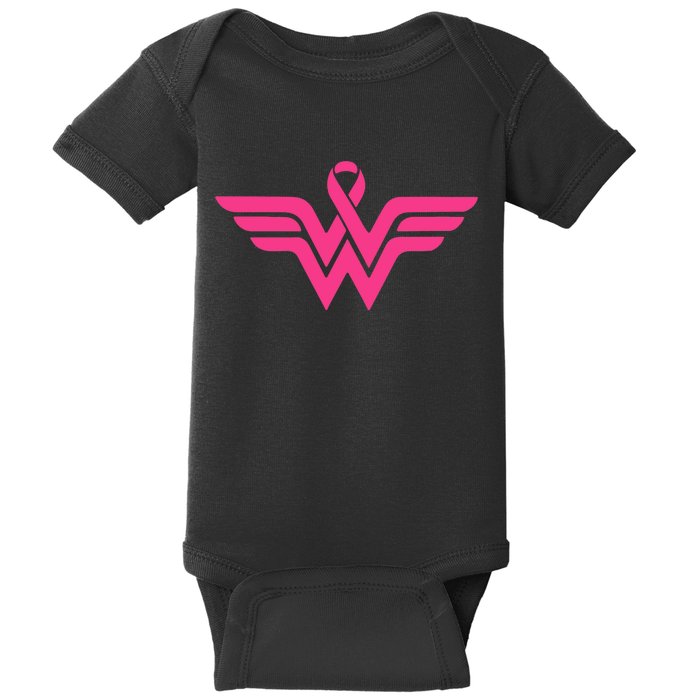 Breast Cancer Superhero Ribbon Logo Baby Bodysuit