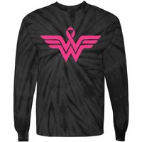 Breast Cancer Superhero Ribbon Logo Tie-Dye Long Sleeve Shirt