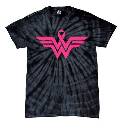 Breast Cancer Superhero Ribbon Logo Tie-Dye T-Shirt