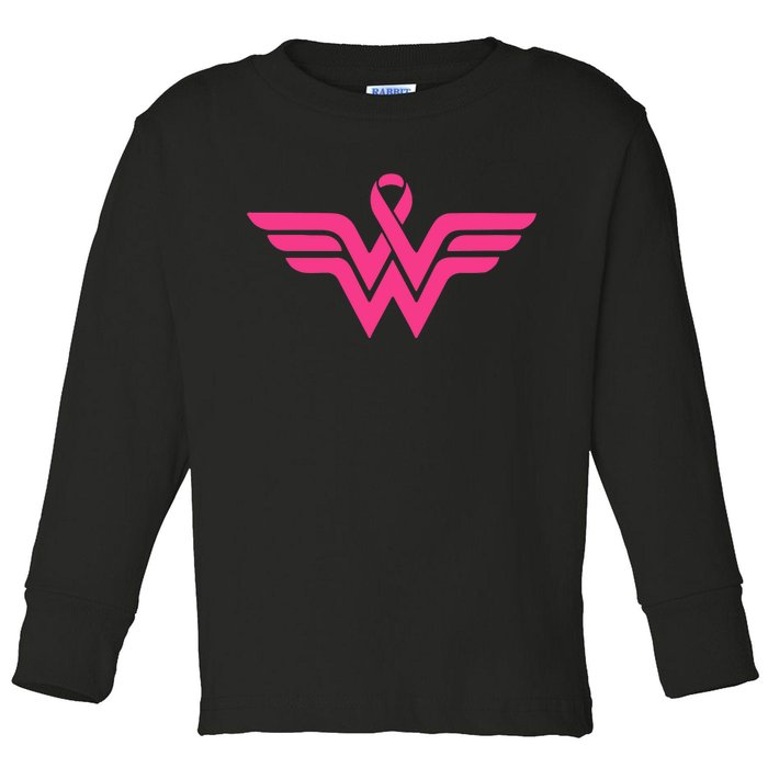 Breast Cancer Superhero Ribbon Logo Toddler Long Sleeve Shirt