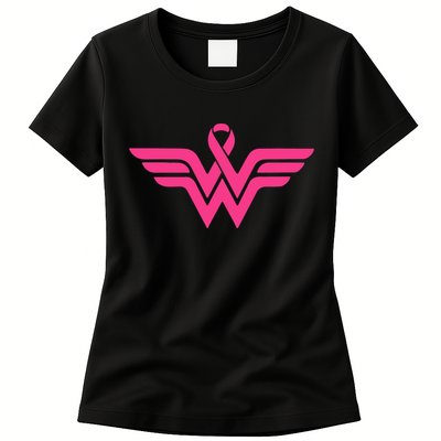 Breast Cancer Superhero Ribbon Logo Womens T-Shirt