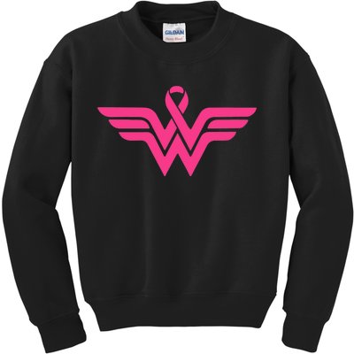 Breast Cancer Superhero Ribbon Logo Kids Sweatshirt