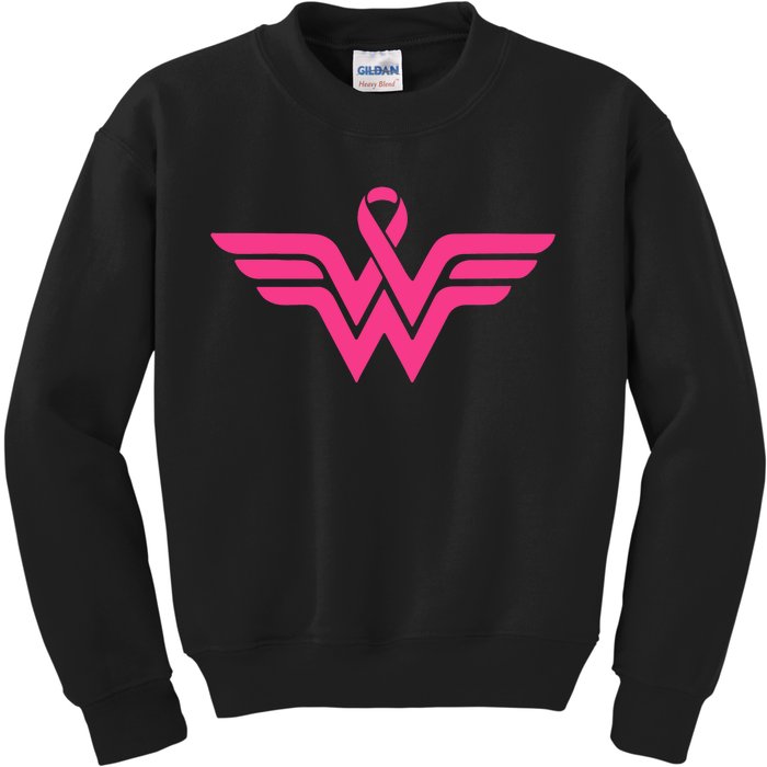 Breast Cancer Superhero Ribbon Logo Kids Sweatshirt