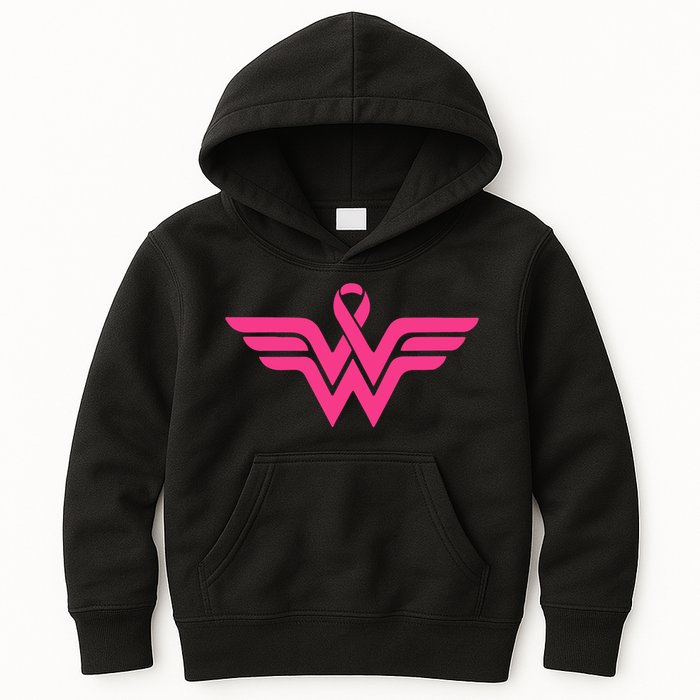 Breast Cancer Superhero Ribbon Logo Kids Hoodie