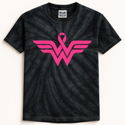 Breast Cancer Superhero Ribbon Logo Kids Tie-Dye T-Shirt