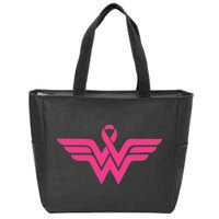 Breast Cancer Superhero Ribbon Logo Zip Tote Bag