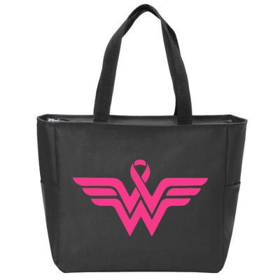 Breast Cancer Superhero Ribbon Logo Zip Tote Bag