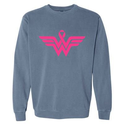 Breast Cancer Superhero Ribbon Logo Garment-Dyed Sweatshirt