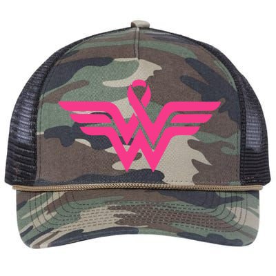 Breast Cancer Superhero Ribbon Logo Retro Rope Trucker Hat Cap