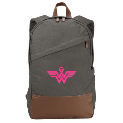 Breast Cancer Superhero Ribbon Logo Cotton Canvas Backpack