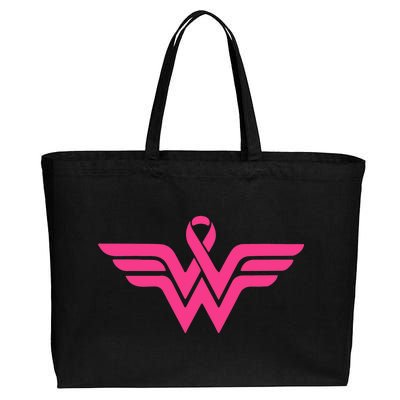 Breast Cancer Superhero Ribbon Logo Cotton Canvas Jumbo Tote