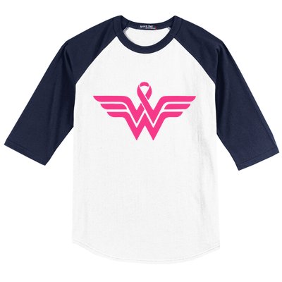 Breast Cancer Superhero Ribbon Logo Baseball Sleeve Shirt