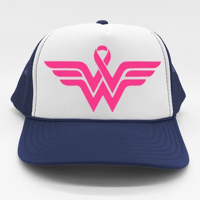 Breast Cancer Superhero Ribbon Logo Trucker Hat