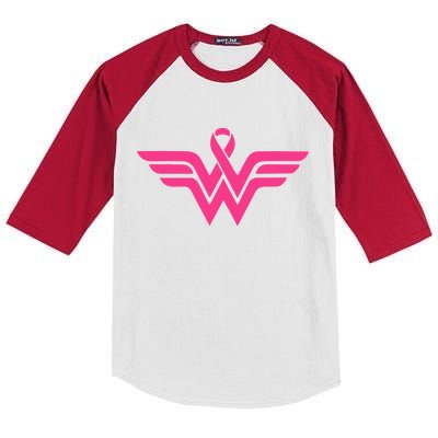 Breast Cancer Superhero Ribbon Logo Kids Colorblock Raglan Jersey