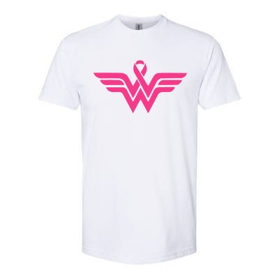 Breast Cancer Superhero Ribbon Logo Softstyle CVC T-Shirt