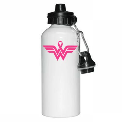 Breast Cancer Superhero Ribbon Logo Aluminum Water Bottle