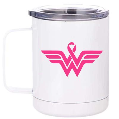 Breast Cancer Superhero Ribbon Logo 12 oz Stainless Steel Tumbler Cup