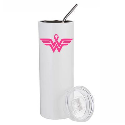 Breast Cancer Superhero Ribbon Logo Stainless Steel Tumbler