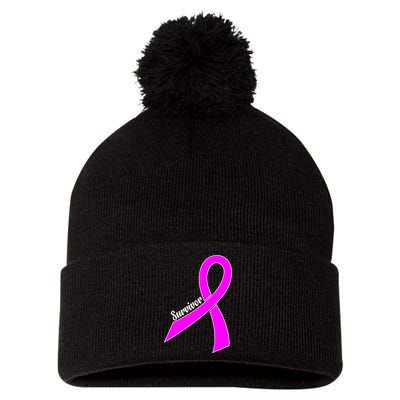 Breast Cancer Survivor Pom Pom 12in Knit Beanie