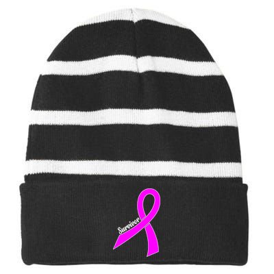 Breast Cancer Survivor Striped Beanie with Solid Band