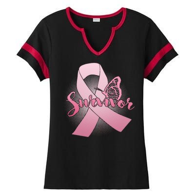 Breast Cancer Survivor Butterfly Ladies Halftime Notch Neck Tee